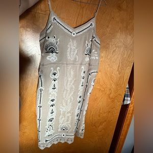 Anthropologie nude dress with black and white detailing